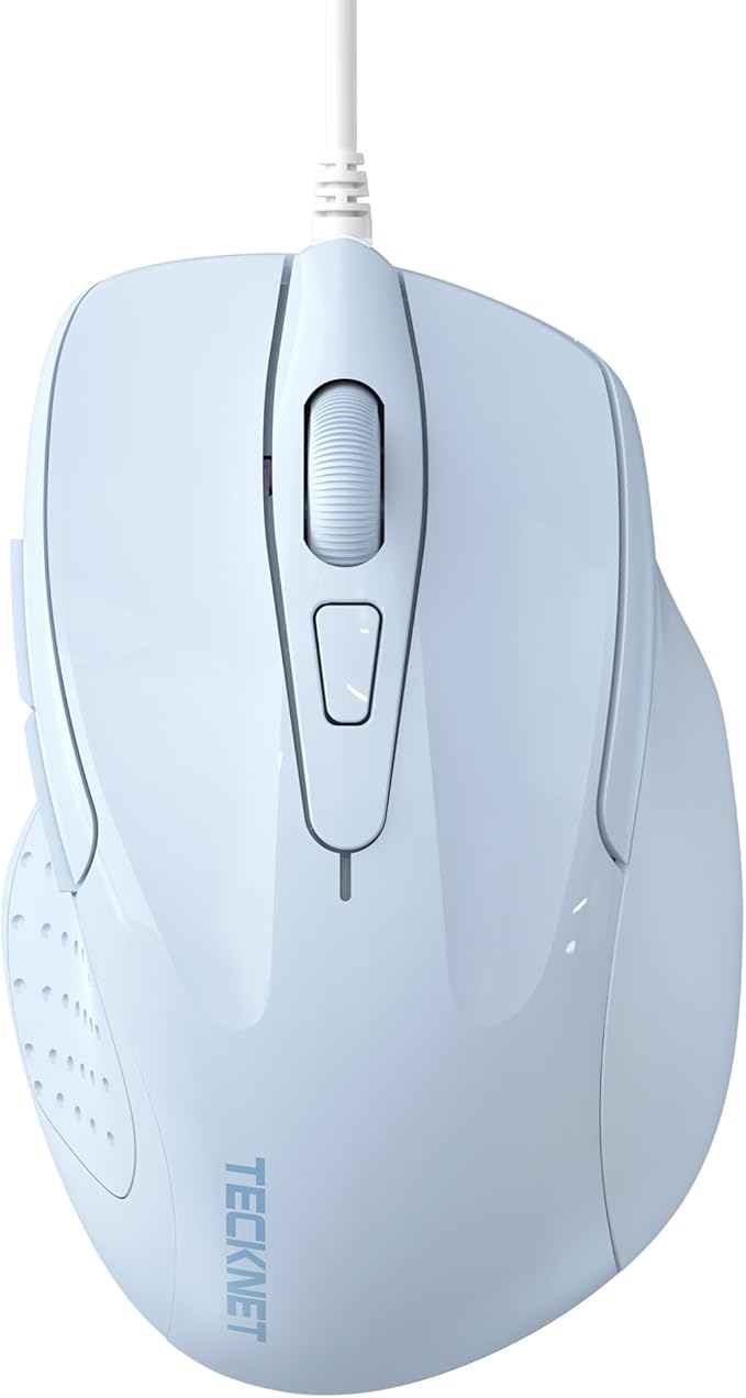 TECKNET Wired Mouse, 6-Button Corded with 4 Adjustable DPI, Optical Mouse with Ergonomic Design and 5FT Cord for Laptop, Chromebook, PC, Desktop, Mac, Notebook - LT.Blue