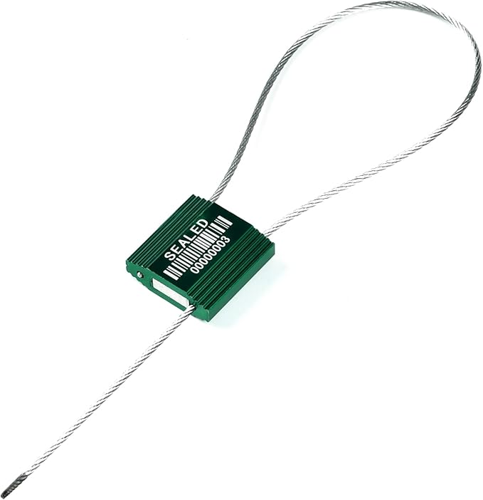 50 Green High Security Cable Seals with Barcode Pull Tight Numbered Steel Security Seals Metal Container Seals Anti-Tamper Shipping Self-Locking Tags for Logisitics ISO 17712 Certificated