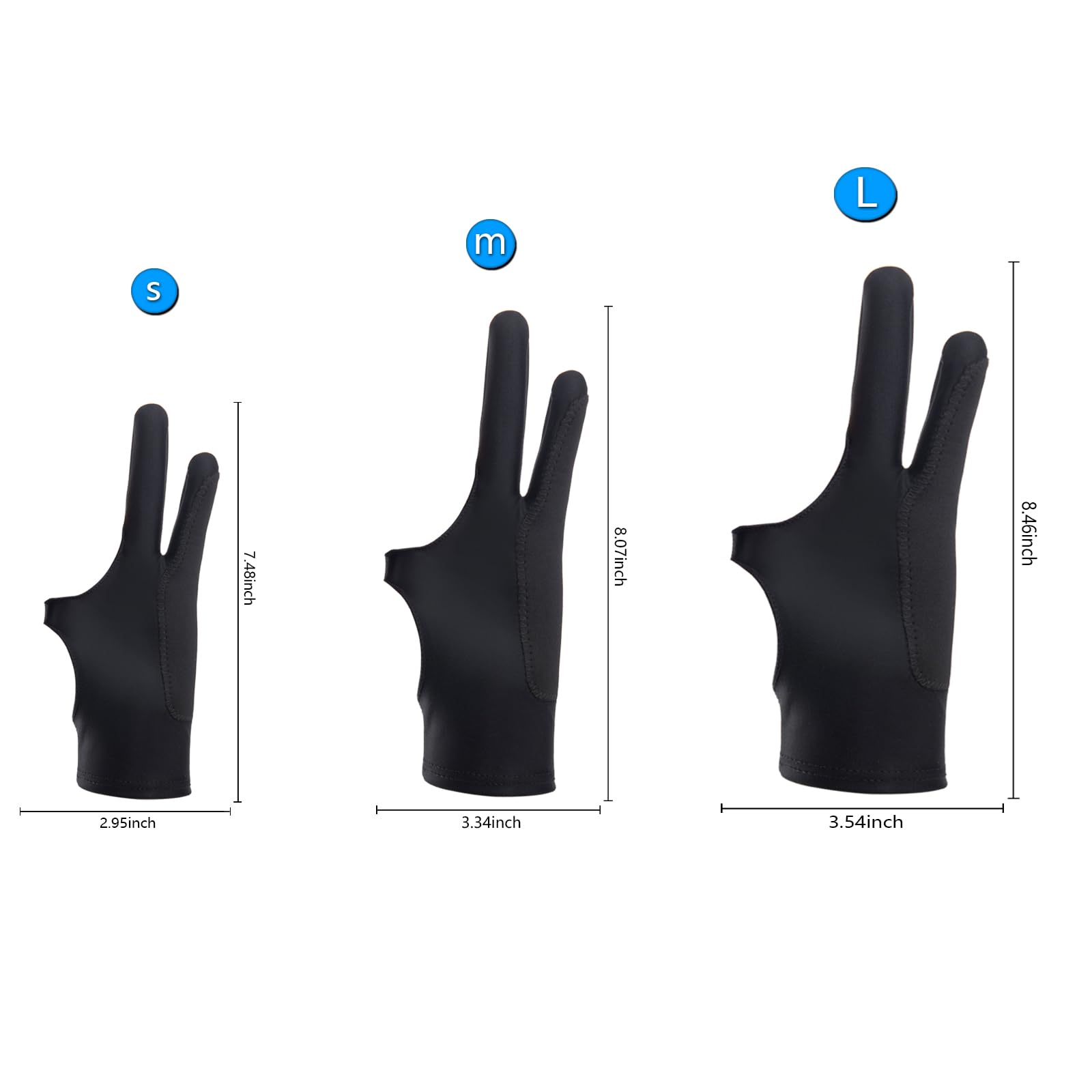 SPBMY Drawing Glove 2 Pack, Two-Finger Artist Glove for Drawing Tablet, Paper Sketching, iPad, Digital Art, Right Hand and Left Hand, Black, S: 2.95x7.48 Inches