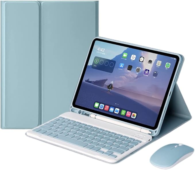 AnMengXinLing Keyboard Case for iPad Air 13 Inch (M3 2025/M2 2024)/Pro 12.9 6th/5th/4th Generation with Mouse Pencil Holder, Magnetically Detachable Keyboard Mouse, Blue