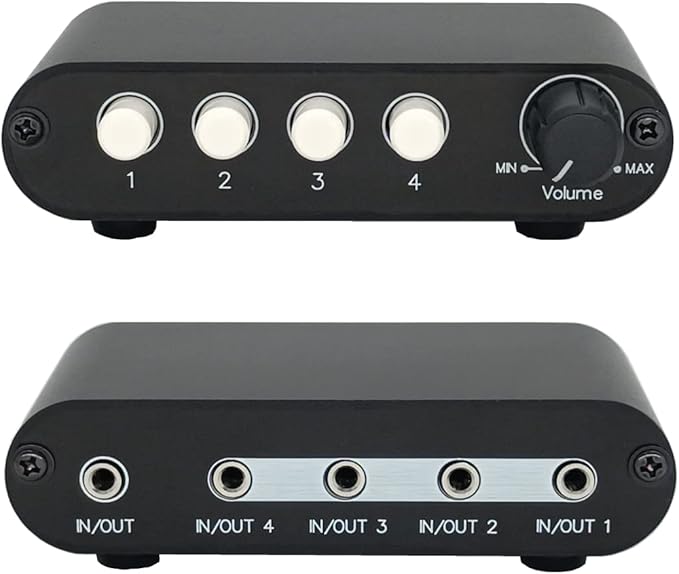 4-Way 3.5mm Stereo Audio Switch Input Signal Source Switcher Selector Splitter Box with line Volume Controller (4 in 1 Out / 1 in 4 Out) -MC41