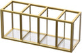 NIUBEE Acrylic Pen Holder 4 Compartments, Gold Copper Border Pencil Organizer Cup for Countertop Desk Accessory Storage