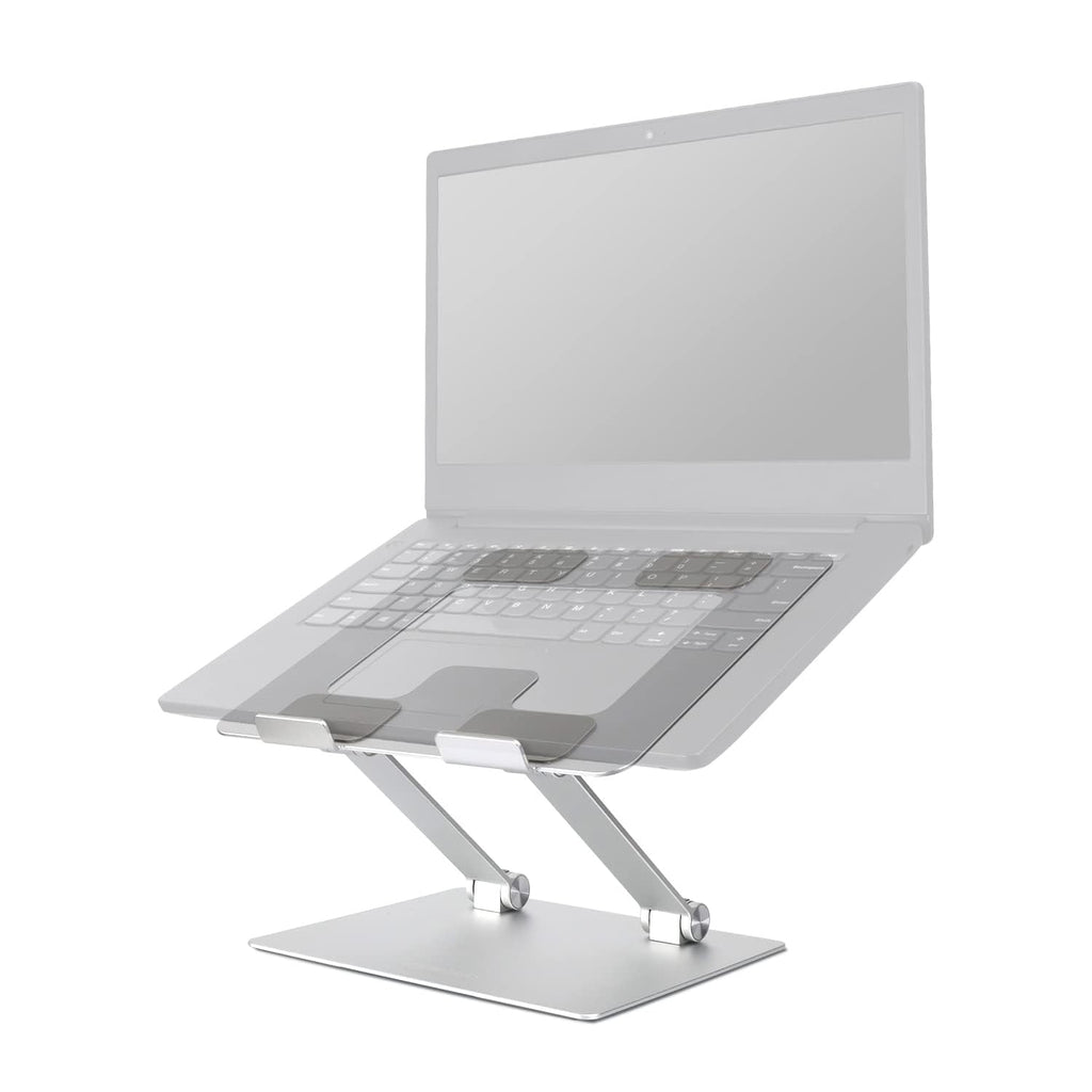 Amazon Basics Sturdy and Portable Ergonomic Laptop Stand for Desk, Height Adjustable Riser with Ventilated Cooling, Foldable, Fits all Laptops up to 15.6 Inch, Silver