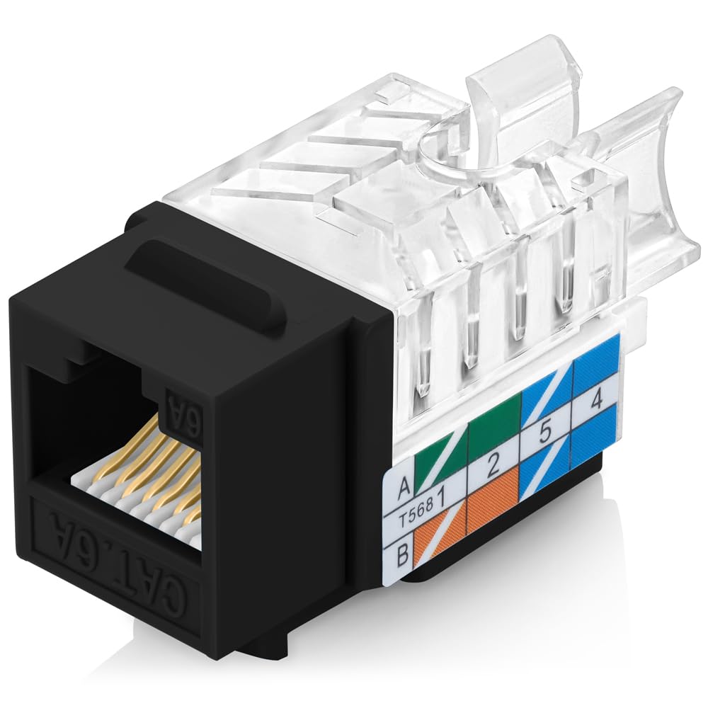 Everest 45 Degree RJ45 Cat6A Keystone Jacks Slim Profile 10-Pack Black