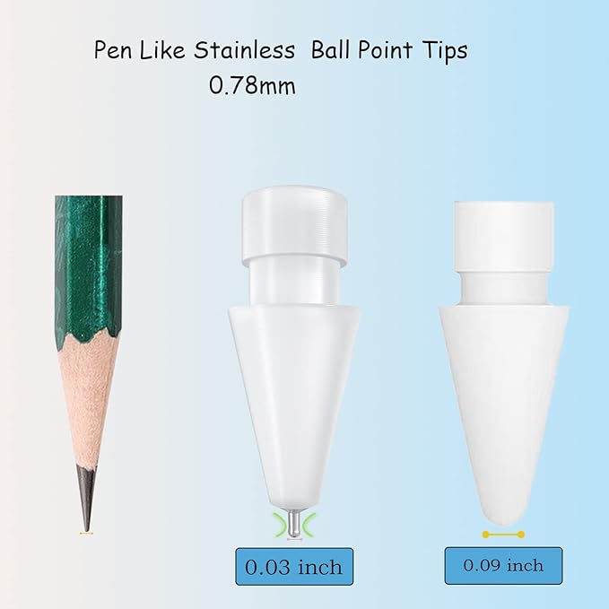 Upgraded iPad Pen Tips fit for Apple Pencil Pro/2nd /1st /USB-C Generation iPad Pro Air Mini Pencil,0.78mm No Wear Out Metal Fine Point Accurate Increasing Pencil Nibs, Write Like A Real Pen,White