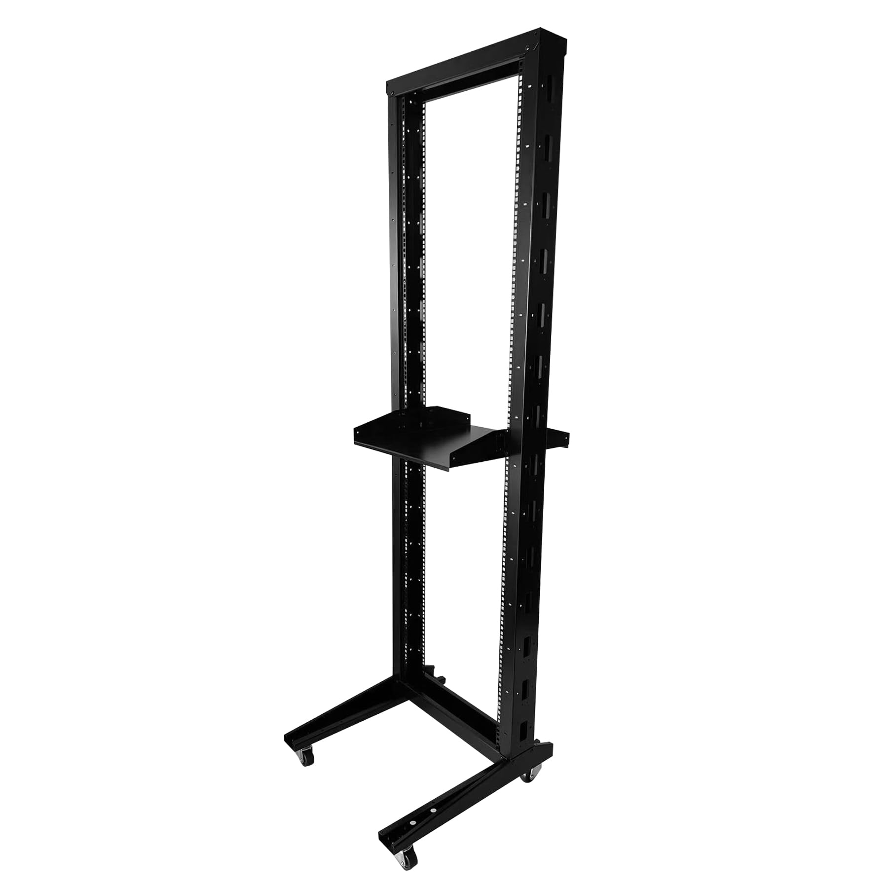 GlobalRack 2-Post 42U Open Rack on Casters, w/2x 2U Center Mount Shelves