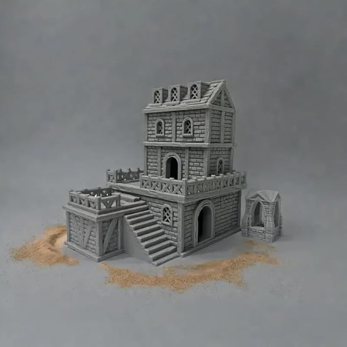 Paintable Tabletop Miniature Building Terrains Compatible with D&D and Alike RPG War Games - 18mm/28mm Scale Scenery with Medieval Gothic Architecture Style (18mm Scale)