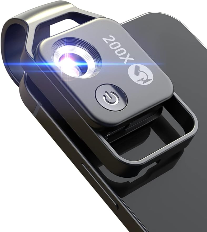 Phone Microscope with CPL Lens/LED Light, Nano Zoom 200X Pocket Microscope Camera Attachment with Universal Clip for Most iPhone/Andriod Phone - The Best Gift to Enjoy Microworld for Kids and Adults