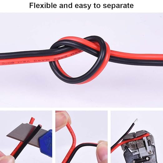 10 Gauge Wire 100FT Tinned Copper Wire-2 Conductor Parallel Wire Insulated Stranded Wire for Solar Panel Car Audio Automotive Low Voltage Electrical Wire for LED Lighting (10AWG 100FT)