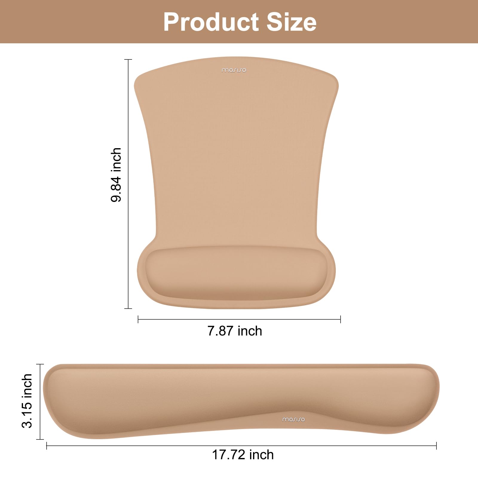 MOSISO Wrist Rest Support for Mouse Pad & Keyboard Set, Ergonomic Mousepad Non-Slip Base Home/Office Pain Relief & Easy Typing Cushion with Neoprene Cloth & Raised Memory Foam, Mocha