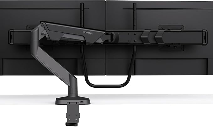 Dual Monitor Arm Desk Mount with Gas Spring & USB Charging, Fits 17–32” inches Screens up to 33 lbs, VESA 75x75/100x100, Crossbar Handle for Easy Adjustment, Black, Dual