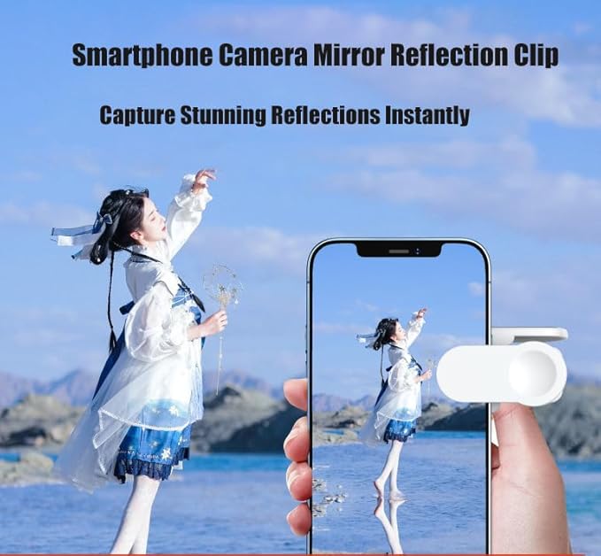 Mirror Effect Lens - Capture Stunning Reflections Instantly,Camera Mirror Reflection Clip for Back Camera Recording, Adjustable Hd Glass Phone Shooting Reflection Mirror (White)