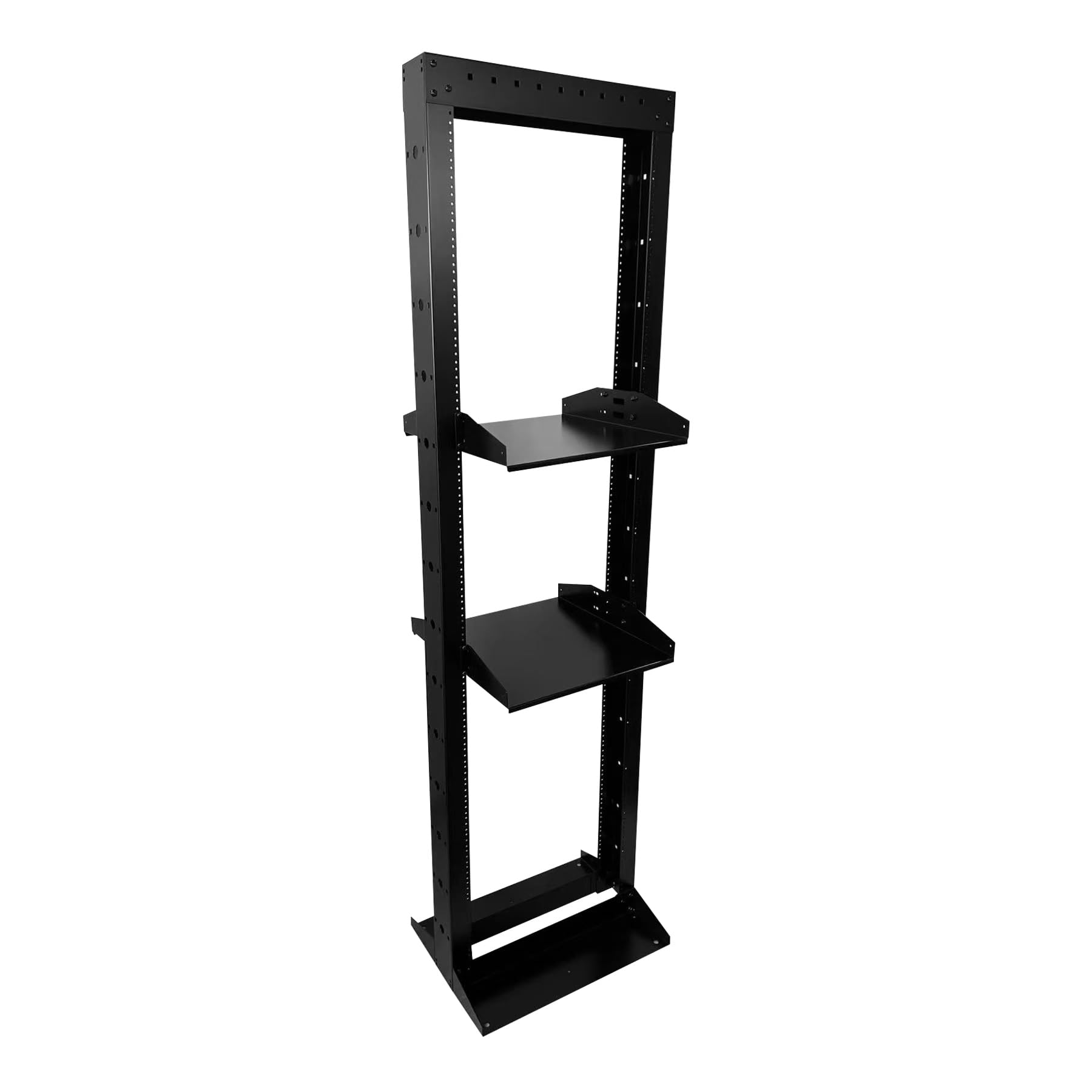 GlobalRack 29U 2-Post Open Server Rack, w/ 2X 2U Center Mount Shelves