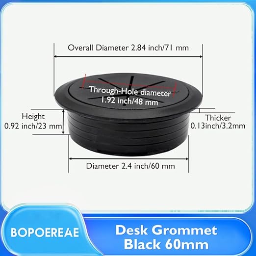Desk Grommet 2-3/8" (60 mm), Desk Hole Cover for Cables Black, Cable Grommet ABS Plastic, Desk Hole Grommet for Office and Home Table Cable, Detachable & Flexible Cable Cord Organizer-4 Pcs