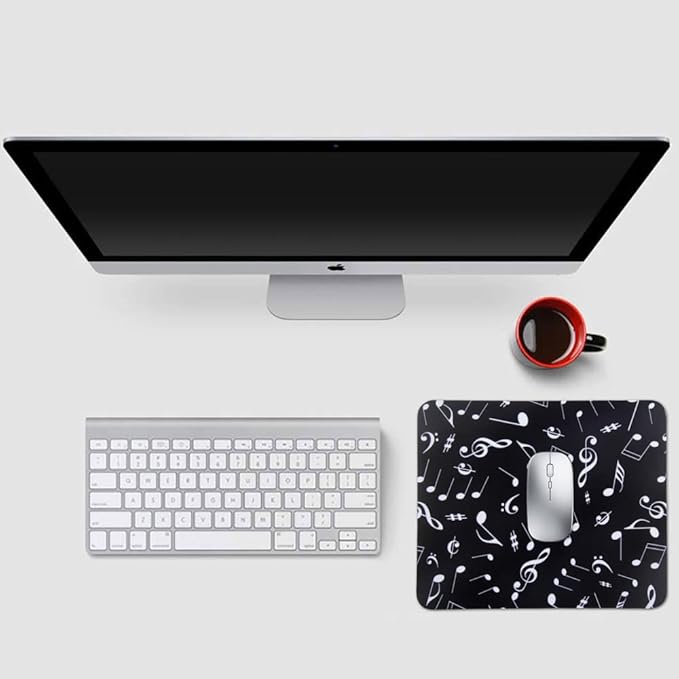Mouse Pad, Gaming Mouse Pad, Non-Slip Rubber Base Mouse Mat with Designs for Laptop, Computer & Office, 9.5 x 7.9 x 0.12 inches (Little Music Notes)