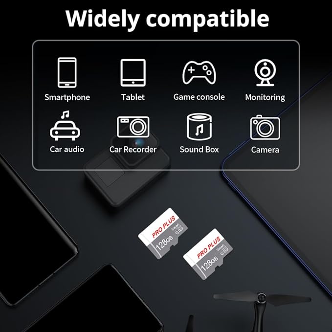 2 Pack TF Card 128GB with Adapter, High Speed Memory Card, UHS-I C10 A1 Memory TF Card for Tablet/Mobile Phone/Camera/Car Audio/Game Console (TF183 White Gray 128GB)