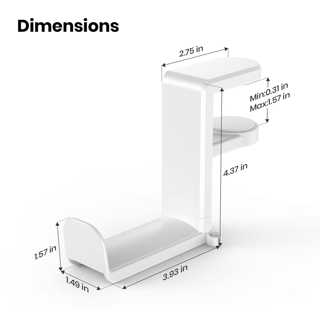 EURPMASK PC Gaming Headset Stand - Adjustable Clamp-on Headphone Holder, 360 Degree Swivel & Cable Clip Organizer - White