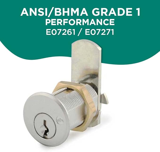 Olympus Rekeyable Cam Lock | 1" Cylinder 915 Key, Keyed Alike | US26D Chrome Cabinet | Grade 1 Lock for Doors & Drawers
