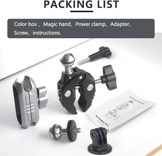 Aluminum Alloy Camera Mounts Clamp Mount Bicycle Handlebar Adapter Mount with Dual 360°Rotatable Ball Head with Adapter Phone Clip Compatible with Hero Insta360 and Other Action Cameras