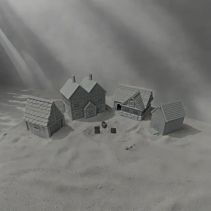 Paintable Tabletop Miniature Little Town Building Terrains Compatible with RPG War Games - 18mm Scale Dioramas Building Set Scenery with Medieval Architecture Style by HAUTICO (HVillageHouses2-1)