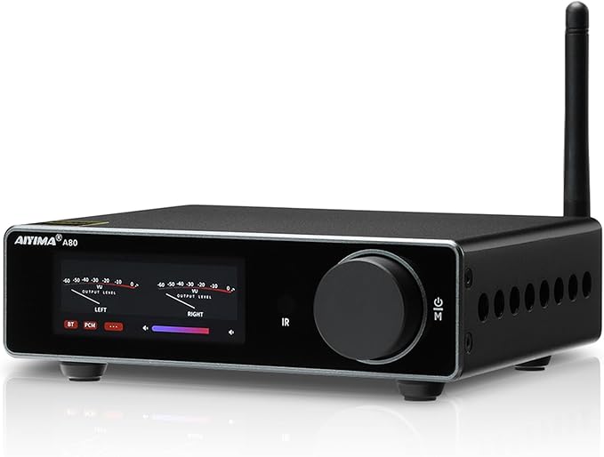 AIYIMA A80 Bluetooth Amplifier DAC Stereo HiFi Home Audio Receiver with PFFB 2.0 Channel Hi-Res Class D Power Amp with PC-USB Coaxial Optical TRS RCA Input