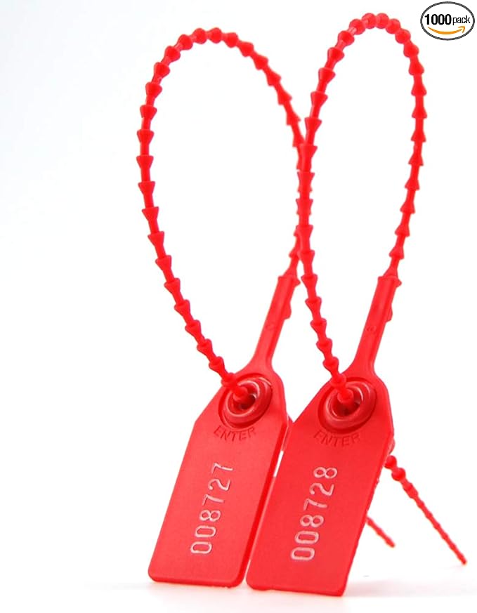 Leadseals(R) 1000 Plastic Tamper Seals, Zip Ties for Fire Extinguishers Pull Tite Security Tags Numbered Disposable Self-Locking Tie 250mm Length (Red)