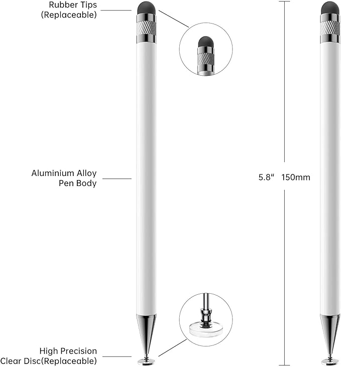 Bopomofo Stylus (5 Pcs), 2-in-1 Stylus Pen for Touchscreen, High Precision and Sensitivity, Suitable for iPhone/ipad/Android Tablets, Compatible with All Touch Screens,White