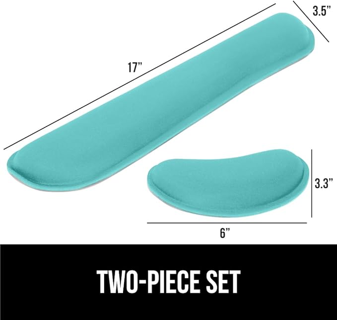 GORILLA GRIP Silky Gel Memory Foam Wrist Rest for Computer Keyboard, Mouse, Ergonomic Design for Typing Pain Relief, Desk Pads Support Hand, Arm, Mousepad Rests, Stain Resistant, 2 Piece Pad Turquoise