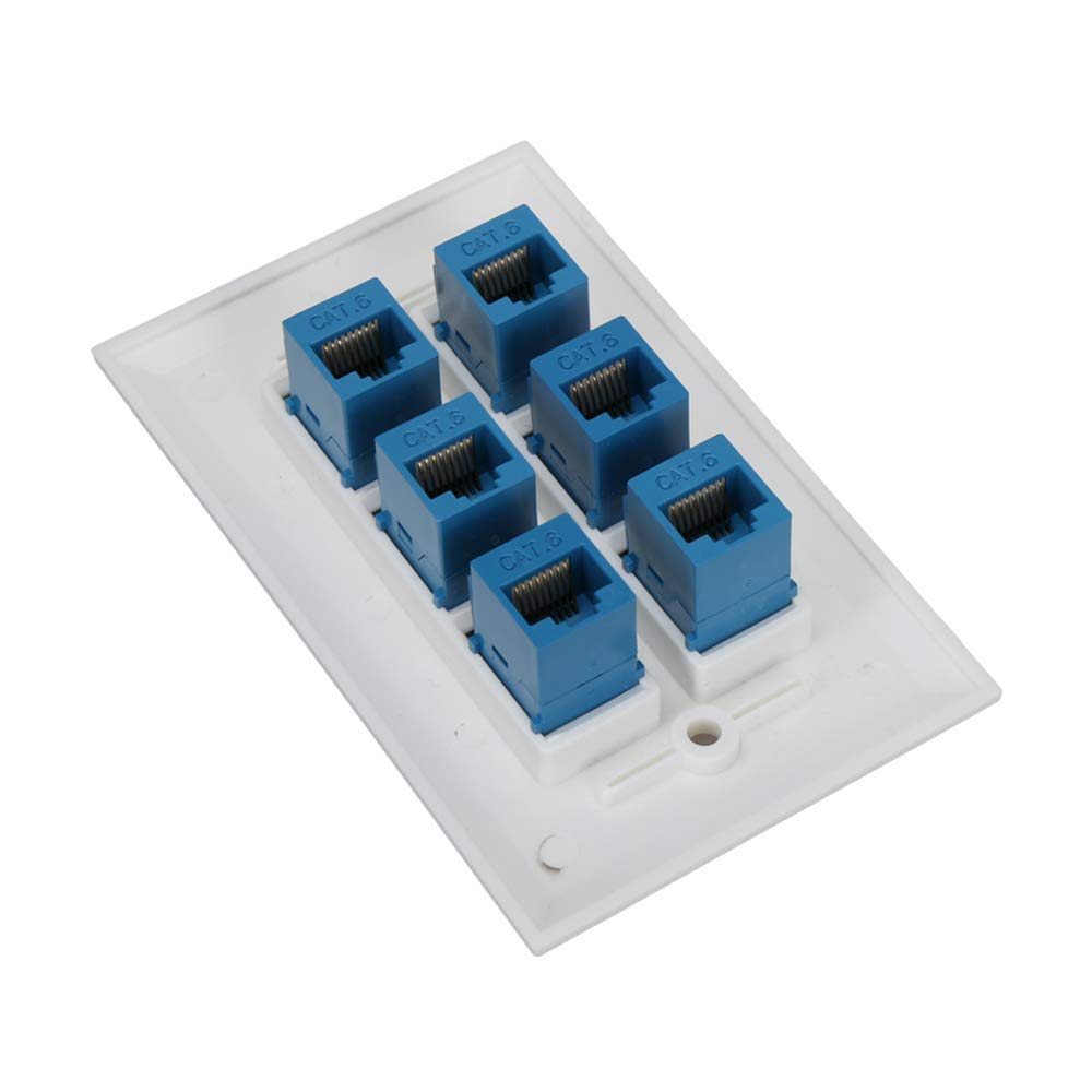 Cat 6 Ethernet Wall Plate 6 Port Blue