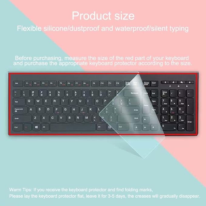 Ultra Thin Desktop PC Silicone Clear Keyboard Cover Skin Protector for 104/107 Keys Standard Desktop Keyboard, Transparent with Black Border, Waterproof, Dust-Proof