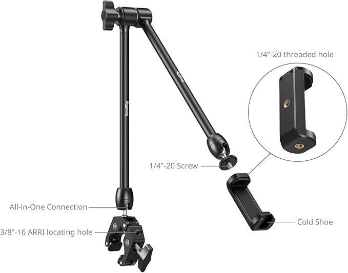 SMALLRIG Desktop Magic Arm Support with Crab-Shaped Clamp Kit, Aluminum Alloy, 24.3x4.5x1.1 in, 0.6lb Payload, for Smartphones, Webcams, Action Cameras, 5624