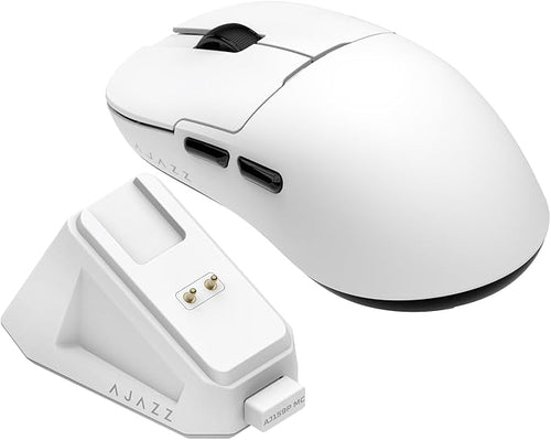 AJ159P MC Wireless Gaming Mouse, 12000 DPI, Tri-Mode 2.4G/Bluetooth/Wired, Magnetic RGB Charging Dock, 56g Ultra-Light, Programmable 6 Buttons - Perfect for Gaming, Work & Travel (White)