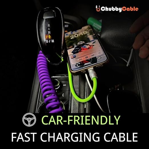 chubbycable Colorblock Chubby - Spring Braided Silicone Charge Cable Coiled USB C Cable Fast Charging Type C Charger Cord for Car, Red+White, Type-C to Type-C, 2.29FT-3.6FT
