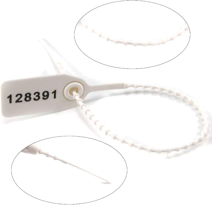 Plastic Tamper Seals, Zip Ties for Fire Extinguishers Pull Tite Security Tags Numbered Disposable Self-Locking Tie 250mm Length (100 PCS, White)