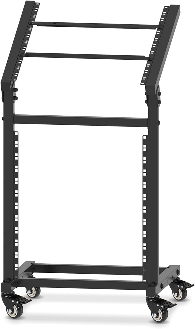 12U DJ Mixer Stand Rack Mount Rolling Stand Stage Cart Adjustable Rack Mount for Music Studio Booth Pro Audio Recording Cabinet Stage Equipment
