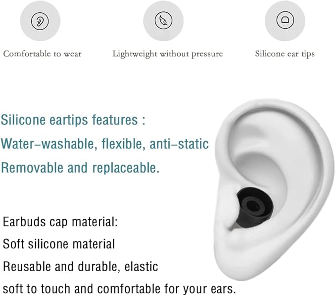 Silicone Medium Replacement Ear Tips - Eartips for In-Ear Headphones - Rubber Tips Earbud Covers - 10 Pairs (Black)
