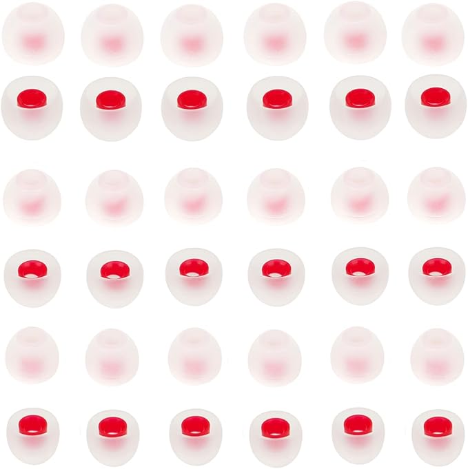 Silicone Earbud Tips - Soft & Comfortable Earphone Cushions, 18 Pairs (S/M/L) - White & Red, Fits 3.8mm-5.5mm Inner Hole, Compatible with Most in-Ear Headphones