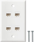 Ethernet Wall Plate, 4 Port Cat6 RJ45 Keystone Inline Coupler Wall Plate for Cat7/6/5/5e Ethernet Devices - White