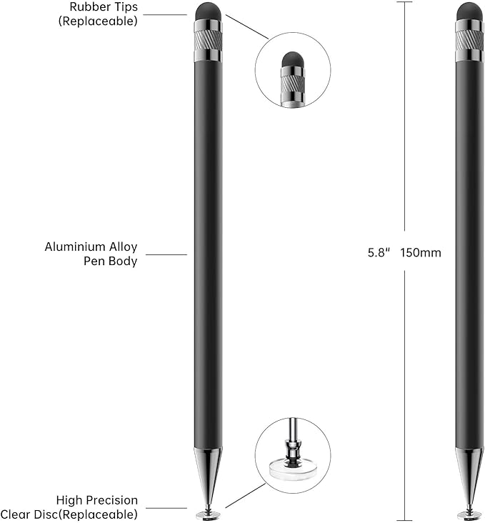Bopomofo Stylus (5 Pcs),2-in-1 Stylus Pen for Touchscreen, High Precision and Sensitivity, Suitable for iPhone/ipad/Android Tablets, Compatible with All Touch Screens,Black