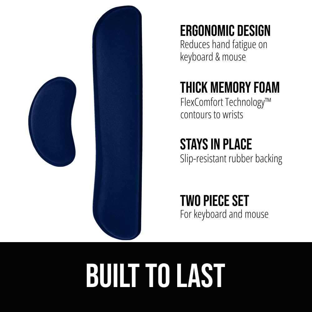 GORILLA GRIP Silky Gel Memory Foam Wrist Rest for Computer Keyboard, Mouse, Ergonomic Design for Typing Pain Relief, Desk Pads Support Hand and Arm, Mousepad Rests, Stain Resistant, 2 Piece Pad, Navy