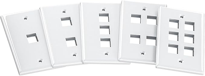 FGB 6-Port Keystone Wall Plate 20-Pack, Low-Profile Single Gang Wall Plates for RJ45, HDMI, and Coax Keystone Inserts, White