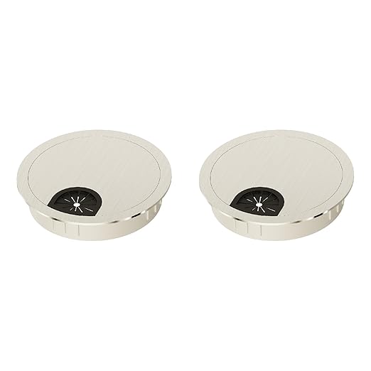 2 Pack Desk Grommet 2-3/8 Inch 60mm, Zinc Alloy Computer Desk Wire Hole Cover, Office Desktop Cord Cable Hole Metal Ring, Brushed Silver