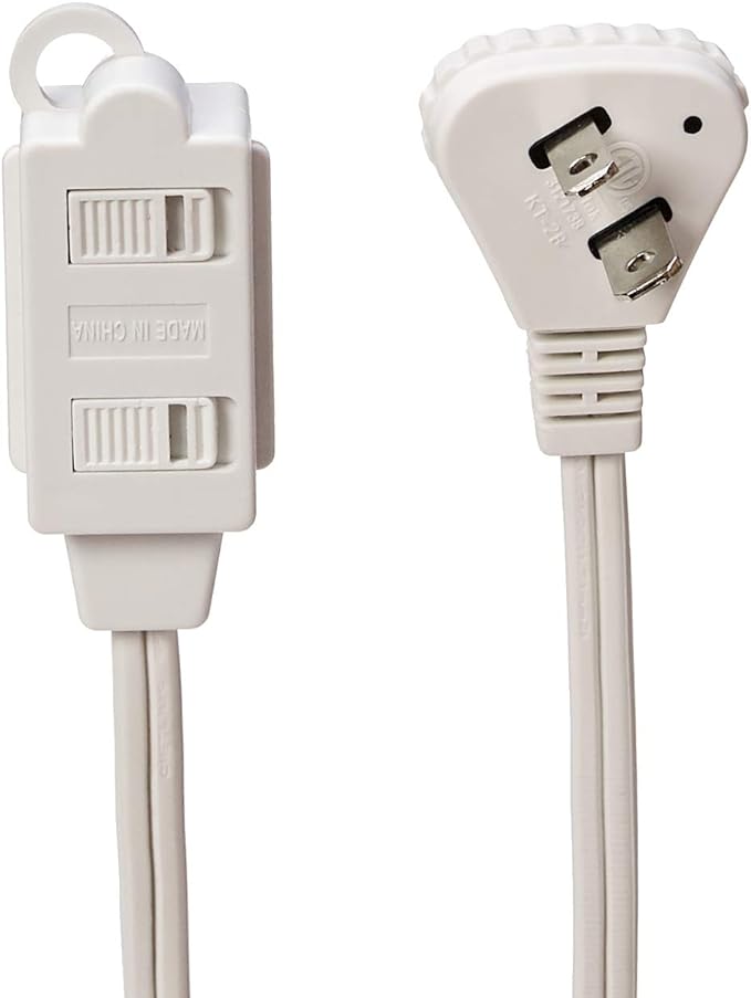 Amazon Basics Extension Cord with Multiple Outlets, 3 ft 2-Prong Indoor Power Strip, Flat Plug, 13 Amps, 1625 Watts, 125 VAC, White, 2-Pack