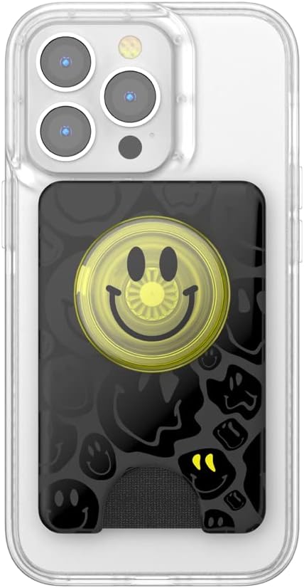 PopSockets Phone Wallet with Expanding Grip and Adapter Ring for MagSafe, Phone Card Holder, Wireless Charging Compatible, Wallet Compatible with MagSafe - All Smiles