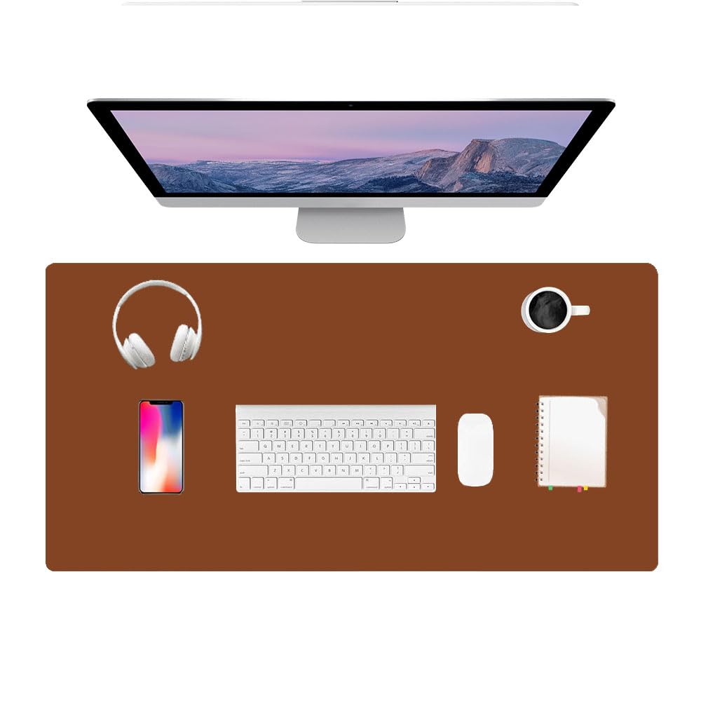 PU Leather Desk Pad Protector Gaming Mouse Pad Non Slip Desk Mat for Keyboard and Mouse Waterproof Desk Writing Pad for Office and Home Desk Accessories(Brown, 47.2 * 17.7)