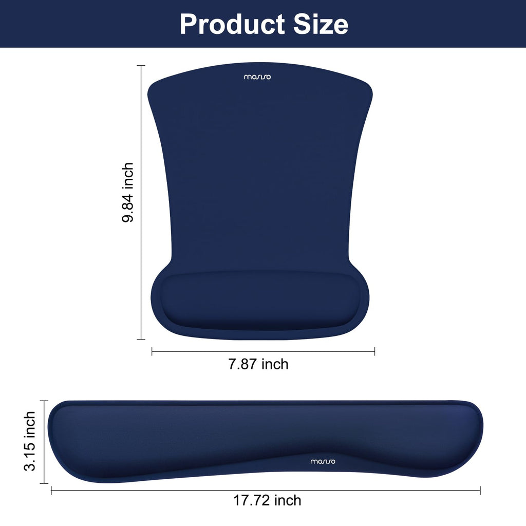 MOSISO Wrist Rest Support for Mouse Pad & Keyboard Set, Ergonomic Mousepad Non-Slip Base Home/Office Pain Relief & Easy Typing Cushion with Neoprene Cloth & Raised Memory Foam, Navy Blue