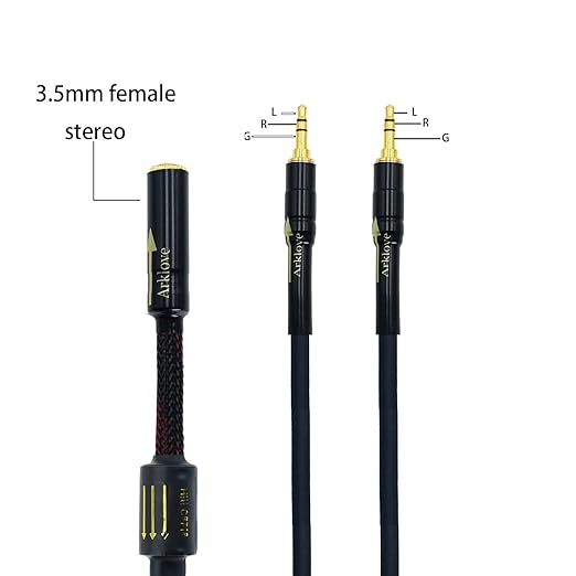 Arklove 10ft Shielded 1/8" aux Input 3.5mm Female to 2X 3.5 Output Splitter Stereo Audio Video Cable Out 3.5 Male to Two 3.5 Male in Dual Speaker Cord 24k Gold Plated