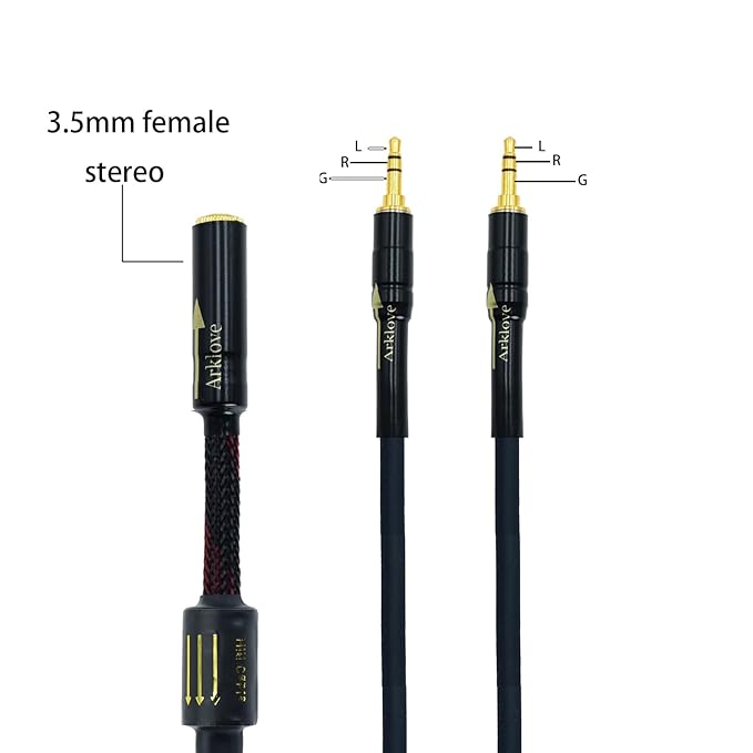 Arklove 2ft Shielded 1/8" aux Input 3.5mm Female to 2X 3.5 Output Splitter Stereo Video Audio Cable Out 3.5 Male to Two 3.5 Male in Dual Speaker Cord 24k Gold Plated