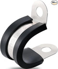 100PCS Cable Clamps 1/2 Inch 304 Stainless Steel Cable Clamps Rubber Coated Cushioned Insulated Cable Clamp,Automotive Wire Clamps,Pipe Clamps,Metal Clamp for Tube,Wire Cord Installation(13mm)
