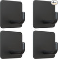 VIS'V Adhesive Hooks, Metal Shower Wall Stick on Hooks, Waterproof, 2 Extra Adhesive Strips, Black, 4 Pcs
